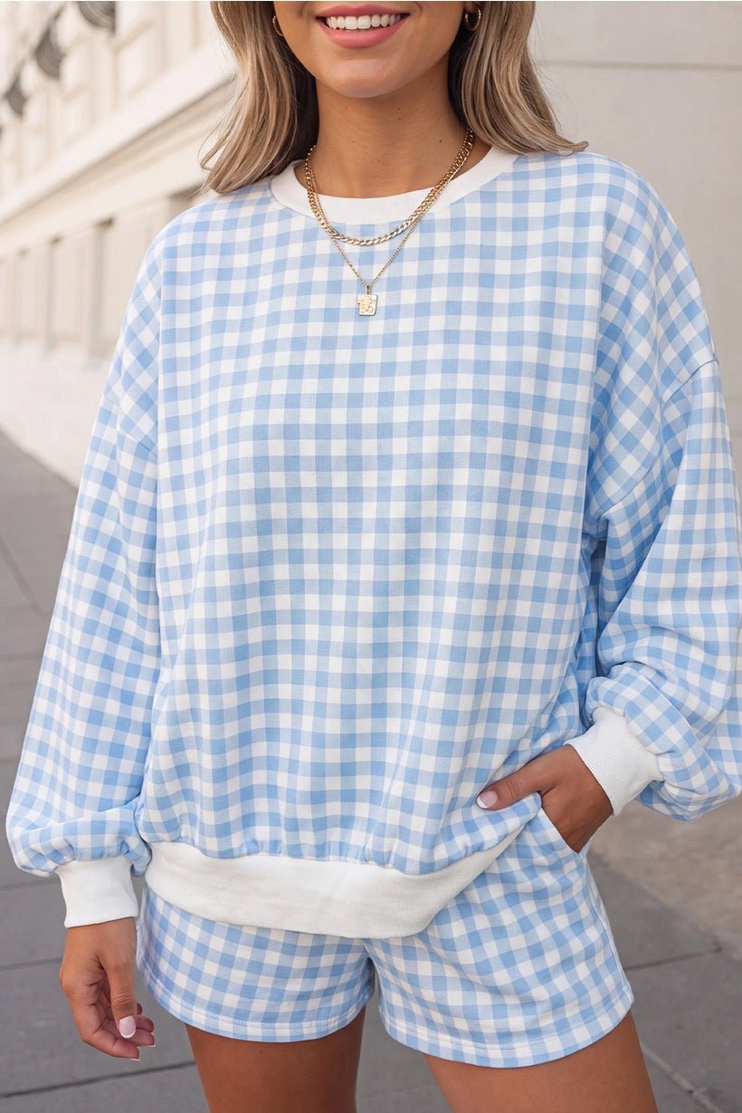 Addison Gingham Sweatshirt & Shorts Set Matching Set from Lilah Grace Boutique