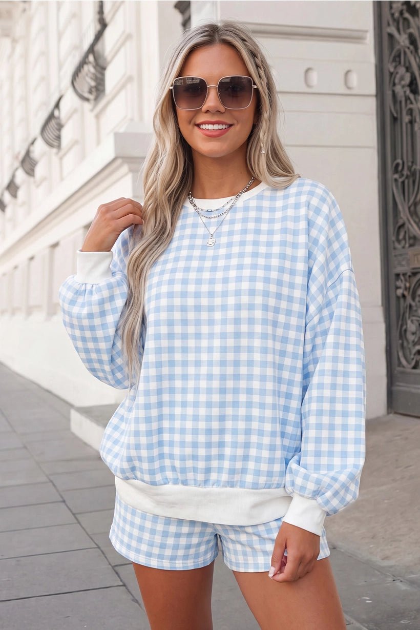 Addison Gingham Sweatshirt & Shorts Set Matching Set from Lilah Grace Boutique