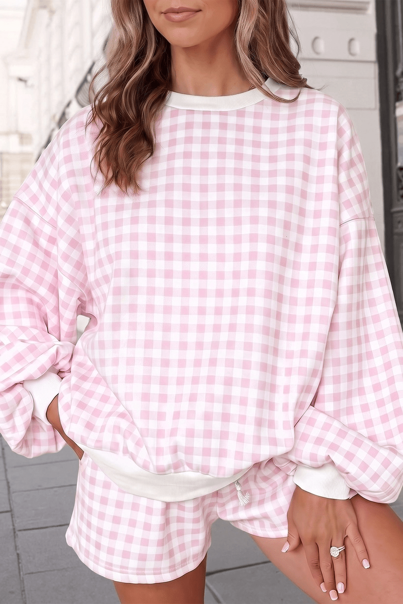 Addison Gingham Sweatshirt & Shorts Set Matching Set from Lilah Grace Boutique