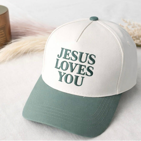 Jesus Loves You Two - Tone Hat | Embroidered Cotton Cap Hats from Lilah Grace Boutique