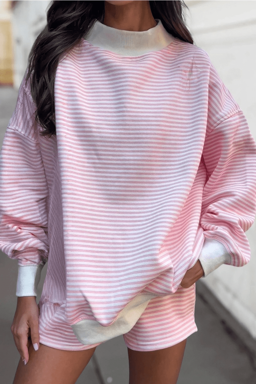 Parker Stripe Mock Neck Lounge Set Matching Set from Lilah Grace Boutique