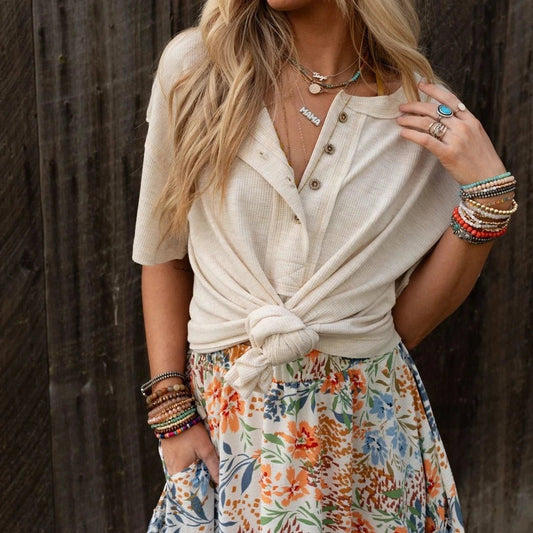 The Celeste Henley Top Blouses from Lilah Grace Boutique